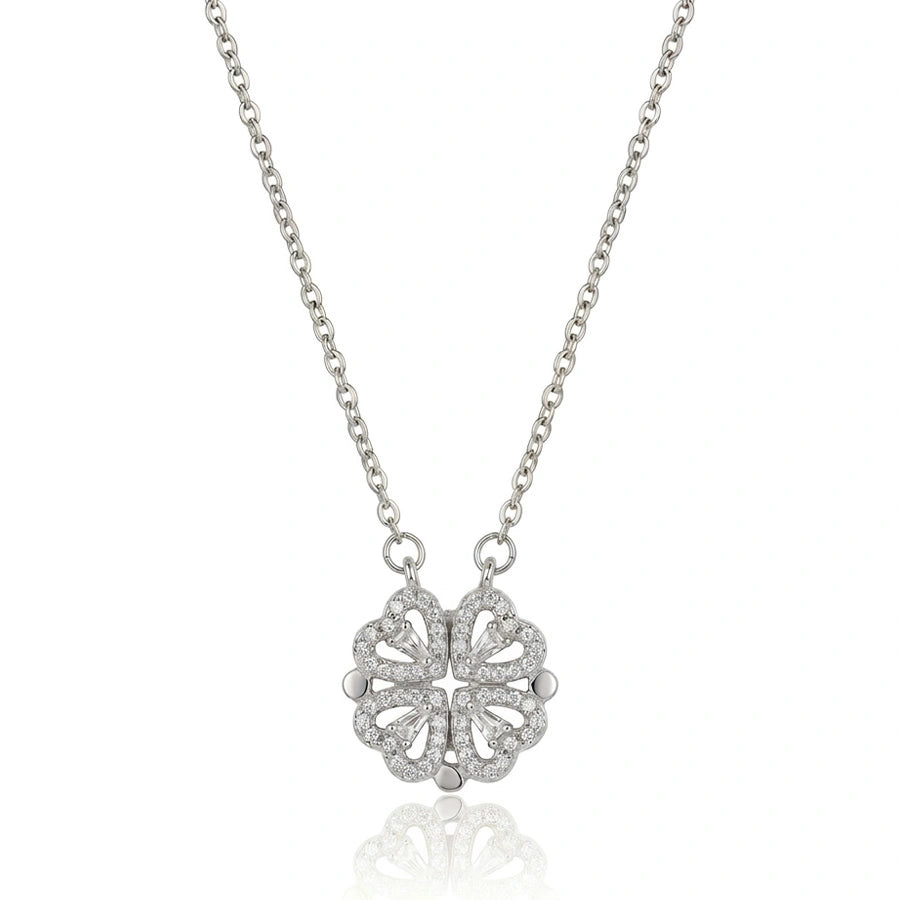 COLLIER COEUR TRÉFLE MAGÉTIQUE ARGENTÉ