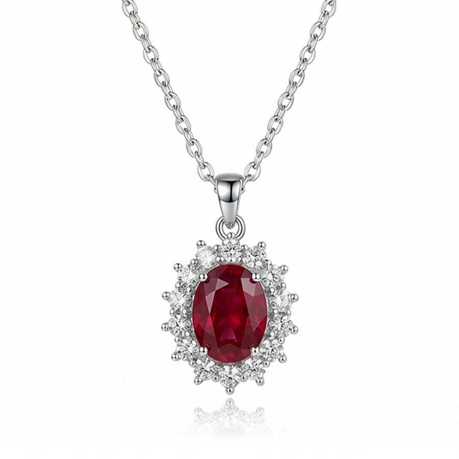 COLLIER OVAL RUBY ARGENTÉ