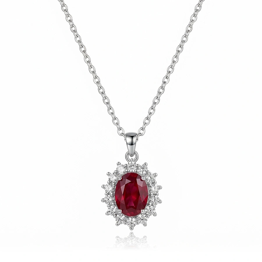 COLLIER OVAL RUBY ARGENTÉ