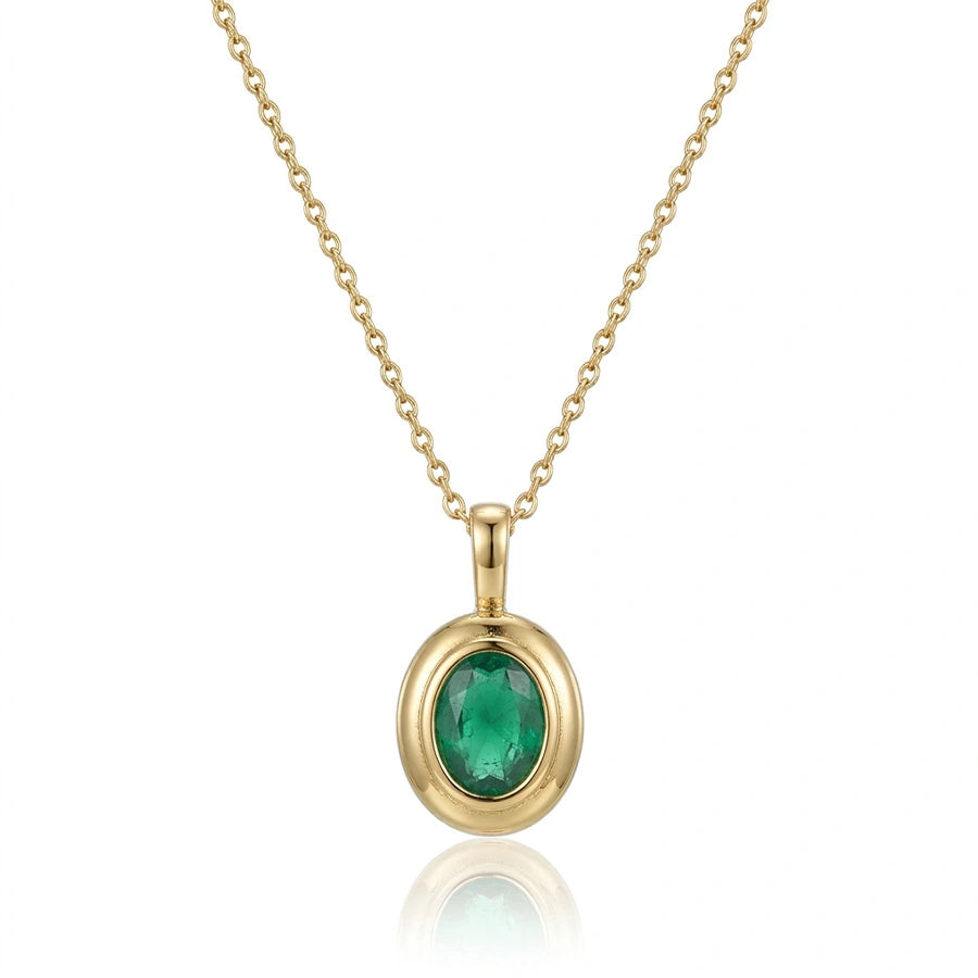 COLLIER OVAL STONE VERT DORÉ