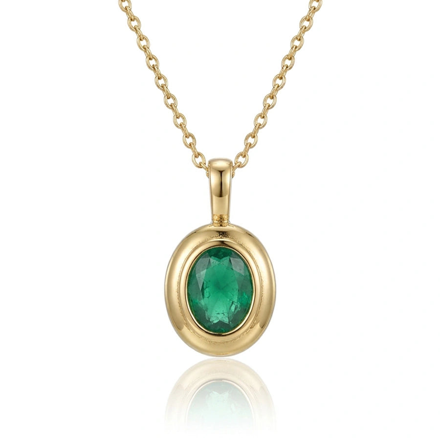 COLLIER OVAL STONE VERT DORÉ