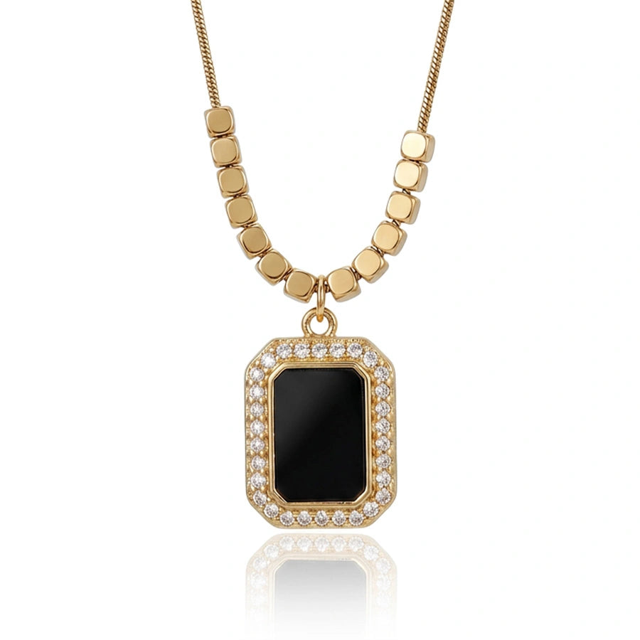 COLLIER NOIR CARRÉ DORÉ