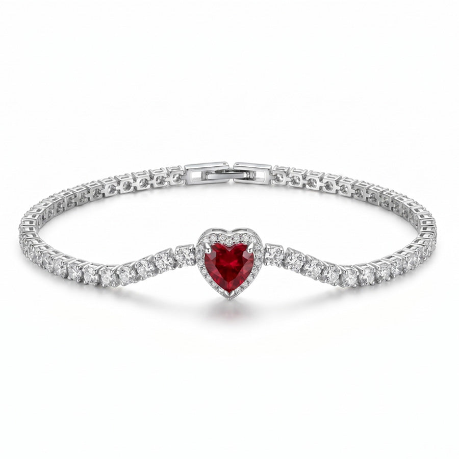 BRACELET CŒUR RUBIS ROUGE ARGENTÉ